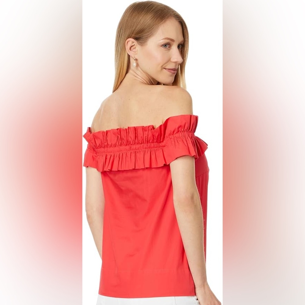 Lilly Pulitzer Off Shoulder Ruffle Blouse NWT Coral Red Size Large - Picture 2 of 9